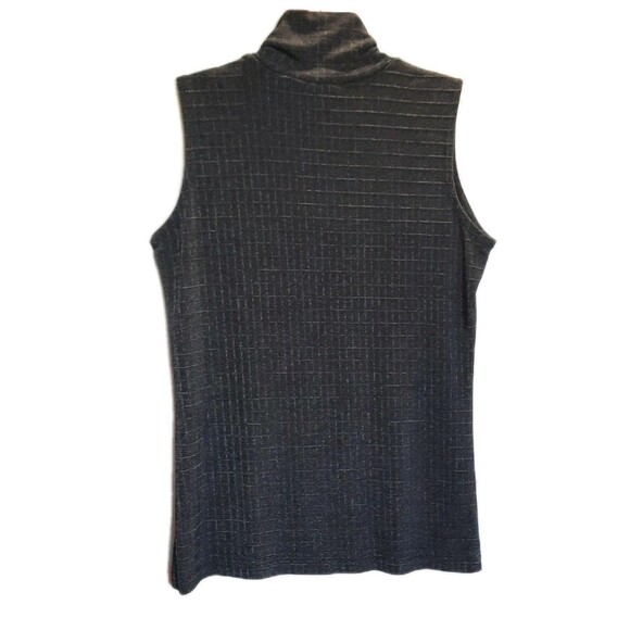 CHICOS Charcoal Gray Window Pane Pattern Mock Neck Sleeveless Knit Pullover Sz 1 - Picture 2 of 4